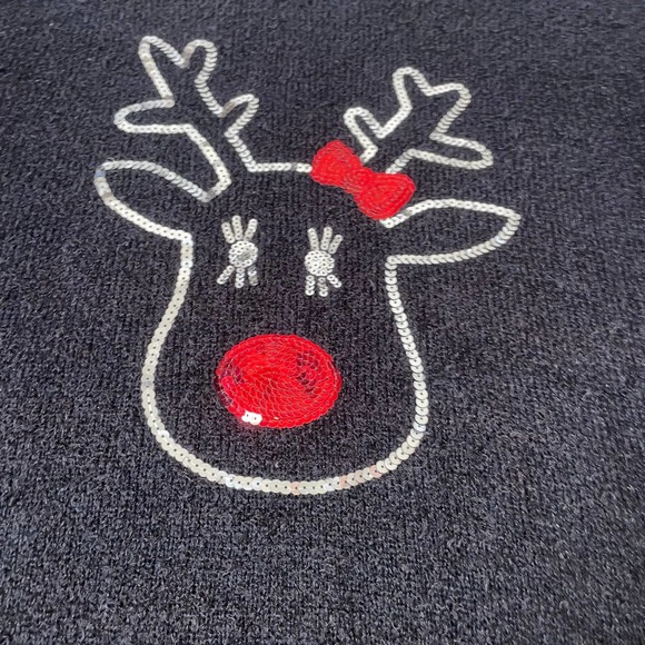 Xhilaration sweater black softSZ XL Christmas Rudolph reindeer sequined top - Picture 2 of 6